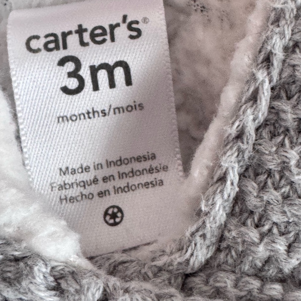 Carter's Gray Sherpa Lined Cotton Long-Sleeve Hooded Jacket with Bear Ears 3mo - Picture 2 of 10